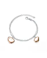 Genevive Classy Sterling Silver Rose Gold Plated Charms Link Bracelet.