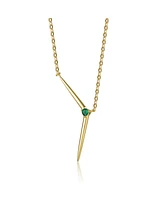 Genevive 14k Yellow Gold Plated with Green Cubic Zirconia Solar Chevron Necklace Sterling Silver