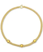 Citrine (5-1/4 ct. t.w.) & White Topaz (7/8 ct. t.w.) Weave Link 18" Collar Necklace set in 14k Gold-Plated Sterling Silver