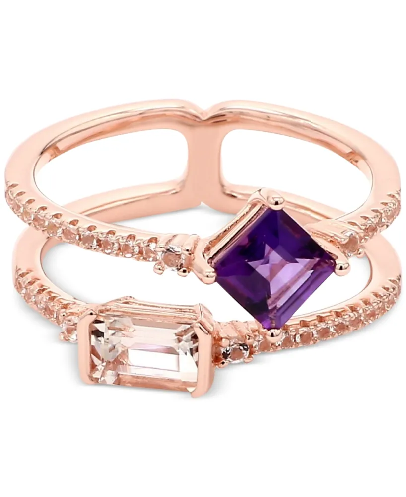 Amethyst (1/2 ct. t.w.), Morganite (1/2 ct. t.w.) & White Topaz (1/4 ct. t.w.) Double Row Ring in Gold