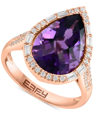 Effy Amethyst (4-7/8 ct. t.w.) & Diamond (1/3 ct. t.w.) Teardrop Halo Ring in 14k Rose Gold