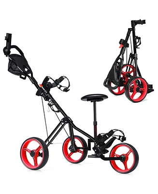 Costway Foldable 3 Wheel Push Pull Golf Club Cart Trolley