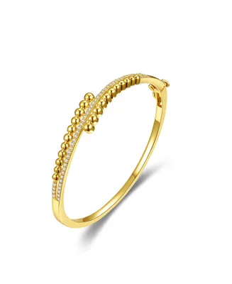 Sterling Silver with 14K Yellow Gold-Plated Cubic Zirconia Pave Bypass Bangle Bracelet