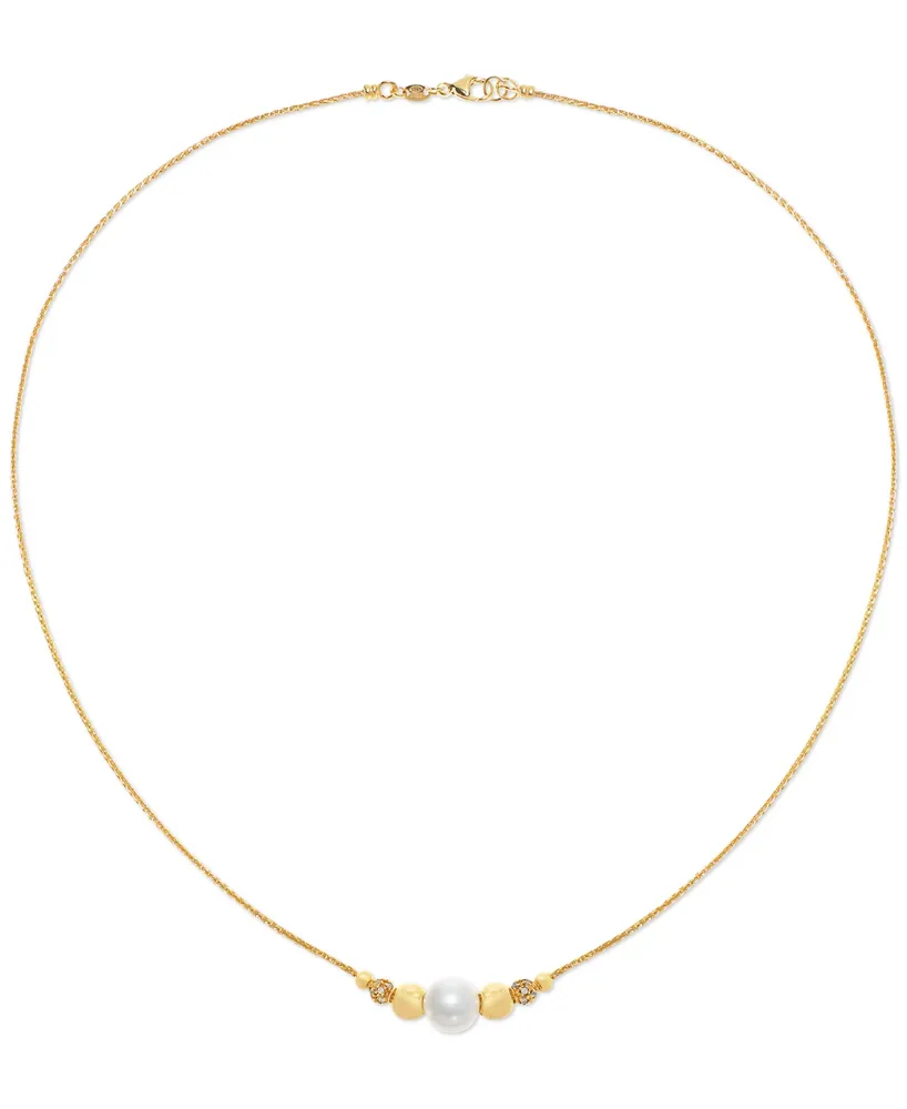 Cultured Freshwater Pearl (8-1/4mm) & Cubic Zirconia 18" Collar Necklace in 14k Gold-Plated Sterling Silver