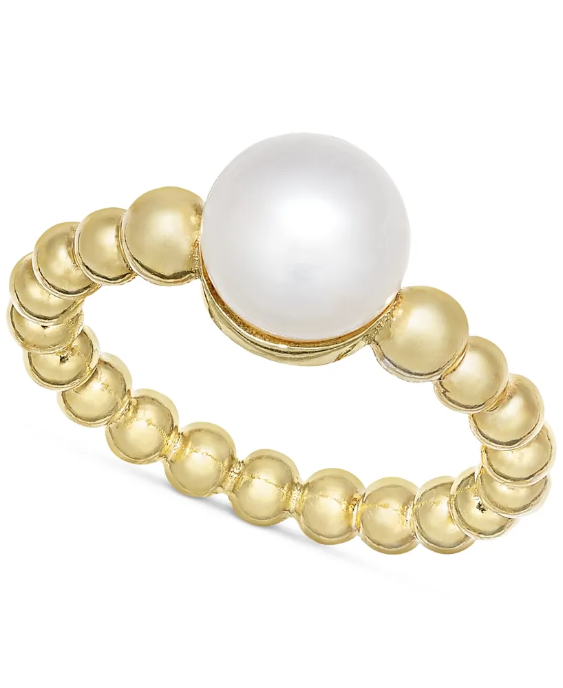 Cultured Freshwater Pearl (8 1/4 x 8 1/2 mm) Beaded Ring in 14k Gold-Plated Sterling Silver