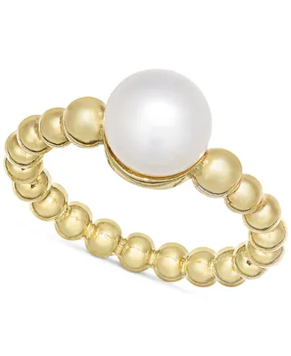 Cultured Freshwater Pearl (8 1/4 x 8 1/2 mm) Beaded Ring in 14k Gold-Plated Sterling Silver