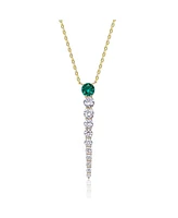 Genevive 14k Yellow Gold Plated with Green & Cubic Zirconia Icicle Journey Pendant Layering Necklace in Sterling Silver