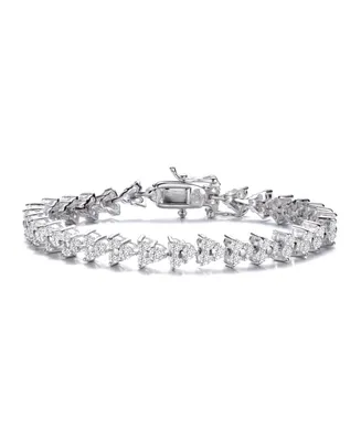 Genevive Sterling Silver with Rhodium Plated Clear Round Cubic Zirconia 3-Stone Triangular Link Bracelet
