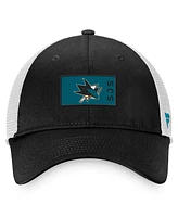 Men's Fanatics Black, White San Jose Sharks Authentic Pro Rink Trucker Snapback Hat
