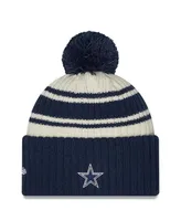 Big Boys New Era Cream and Navy Dallas Cowboys 2022 Sideline Sport Cuffed Pom Knit Hat