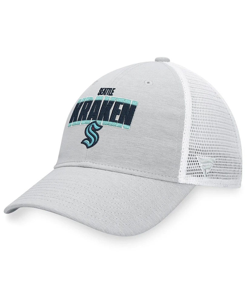 Men's Fanatics Heather Gray, White Seattle Kraken Team Trucker Snapback Hat