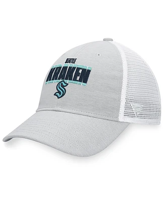 Men's Fanatics Heather Gray, White Seattle Kraken Team Trucker Snapback Hat