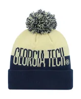 Men's adidas Navy and Gold Georgia Tech Yellow Jackets Colorblock Cuffed Knit Hat with Pom