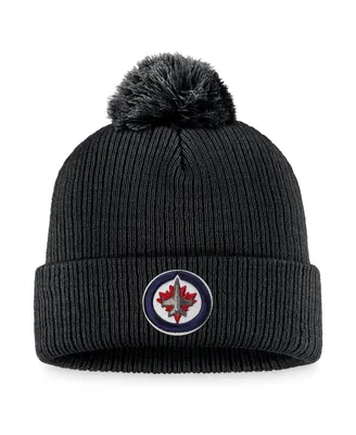 Men's Fanatics Black Winnipeg Jets Core Primary Logo Cuffed Knit Hat with Pom