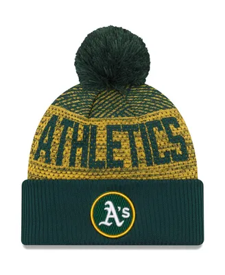 Men's New Era Green Oakland Athletics Authentic Collection Sport Cuffed Knit Hat with Pom