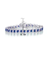 Genevive Sterling Silver Blue Cubic Zirconia Marquise Tennis Bracelet