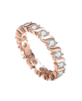 Genevive Sterling Silver with Rose Gold Plated Clear Cubic Zirconia Band Ring