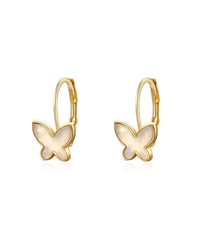 Flutter Crystal Butterfly Flat Back Sleeper Earrings - 14K Solid Gold - Single