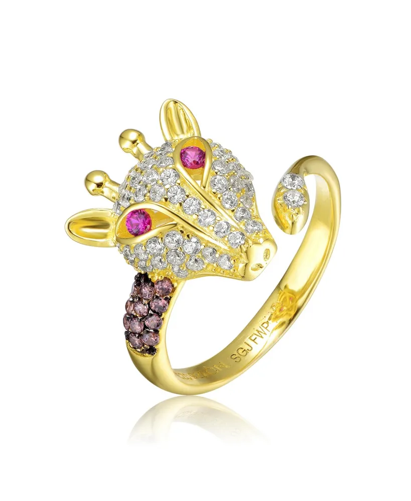 Genevive 14k Yellow Gold Plated with Amethyst, Ruby Cubic Zirconia Animal Ring Sterling Silver