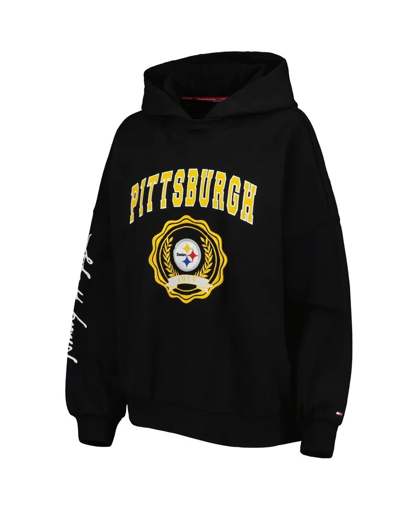 Women's Tommy Hilfiger Black Pittsburgh Steelers Becca Drop Shoulder Pullover Hoodie