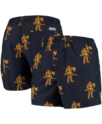 Men's Columbia Navy West Virginia Mountaineers Pfg Backcast Ii Omni-Shade Hybrid Shorts