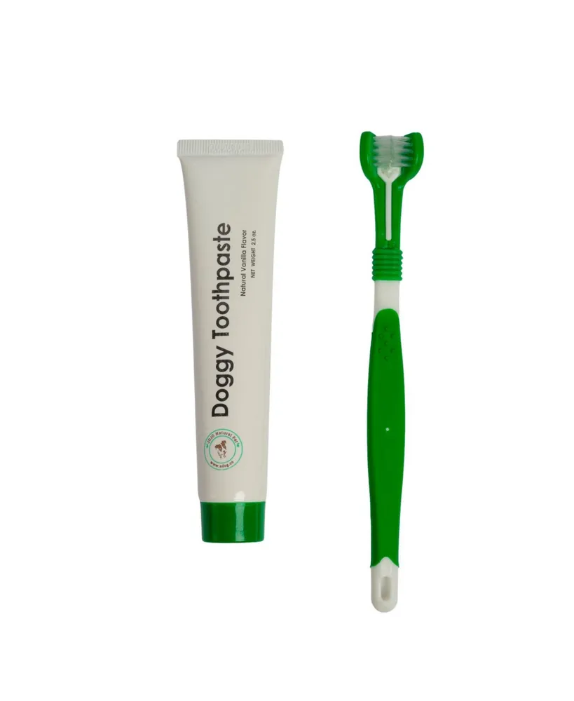 Triple Headed Dog Tooth Brush with All-Natural Toothpaste