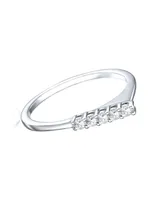 Genevive Rhodium-Plated with Cubic Zirconia Chevron Tower Slender Stacking Ring Sterling Silver