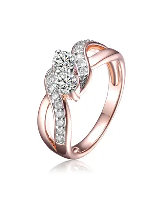 Genevive Sterling Silver White Cubic Zirconia Infinity-Inspired Rose Gold Plated Ring - Two