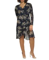 Tommy Hilfiger Plus Floral-Print Mesh Faux-Wrap Dress