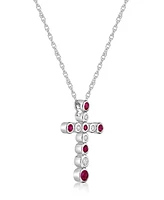 Sterling Silver modern 7/8 (ct. t. w.) Alternating Lab Grown Ruby and Lab Grown White Sapphire Bezel Set Cross Pendant Necklace