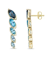 Elegant Ombre Blue Topaz Marquise Bezel Set Drop Earrings in 14K Yellow Over Gold Sterling Silver