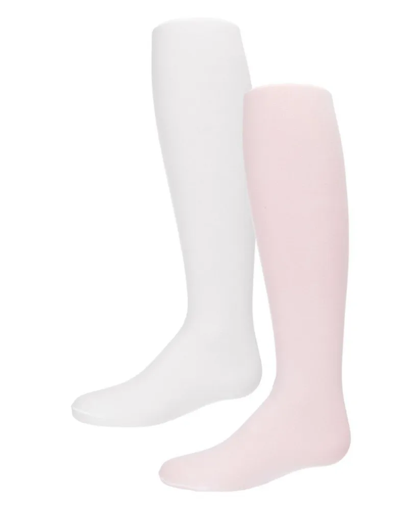 2 Pairs Girl's Solid Microfiber Infant Tights - White