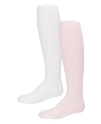 2 Pairs Girl's Solid Microfiber Infant Tights - White