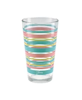 Fiesta Deco Fashion Peony Stripes Tapered Cooler 4 Piece Glass Set, 16 oz