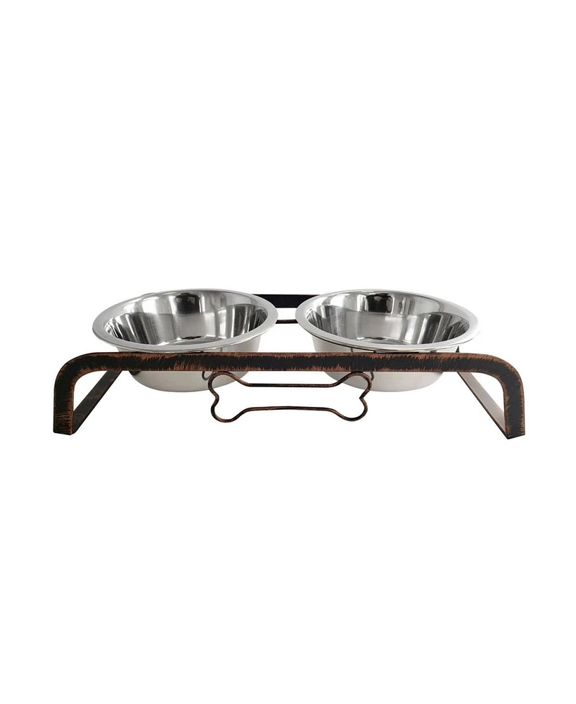 Country Living Rustic Dog Bone Elevated Feeder - 2 Stainless Steel Bowls, 2qt Each - Sturdy & Stylish