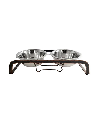 Country Living Life with Pets Rustic Dog Bone Elevated Feeder - 2 Stainless Steel Bowls, 2qt Each - Sturdy & Stylish