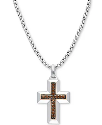 Le Vian Chocolatier Men's Chocolate Diamond Cross 22" Pendant Necklace (1/3 ct. t.w.) in Sterling Silver & 14k Rose Gold-Plate