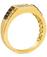 Le Vian Chocolatier Men's Chocolate Diamond (1/3 ct. t.w.) & Vanilla Diamond (1/3 ct. t.w.) Cluster Ring in 14k Gold