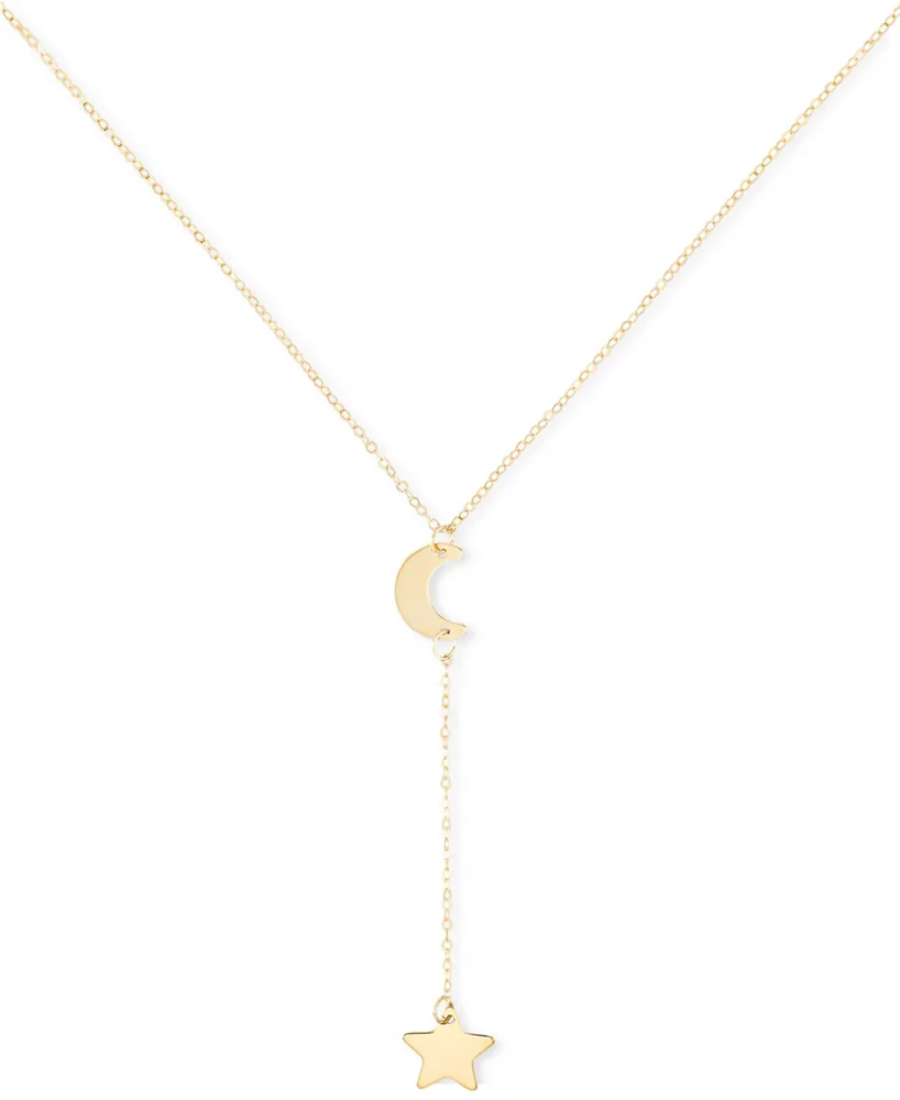 Polished Moon & Star 18" Lariat Necklace in 10k Gold