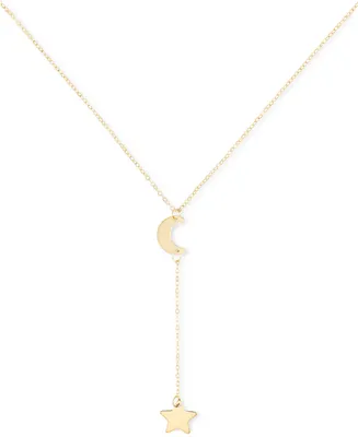 Polished Moon & Star 18" Lariat Necklace in 10k Gold