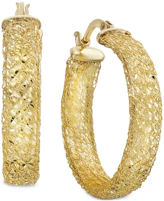 Textured Weave Small Hoop Earrings in 10k Gold, 20mm