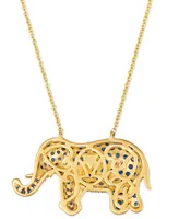 Le Vian Blueberry Sapphire (1-5/8 ct. t.w.) & Passion Ruby Accent Elephant Pendant Necklace in 14k Gold, 18" + 2" extender