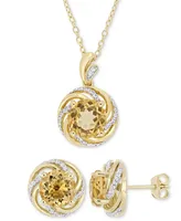 2-Pc. Set Citrine (5-1/2 ct. t.w.), White Topaz (3/8 ct. t.w.) & Diamond Accent Pendant Necklace & Matching Stud Earrings in Yellow