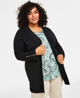 Jm Collection Plus Open-Front Long-Sleeve Cardigan