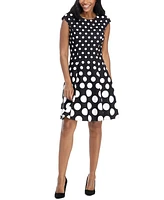 London Times Petite Polka-Dot Fit & Flare Dress