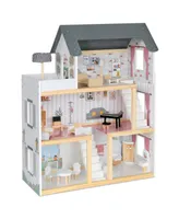 Lil Jumbl Kids 3-Floor, 17-Piece Wooden Dollhouse with 2 Staircases