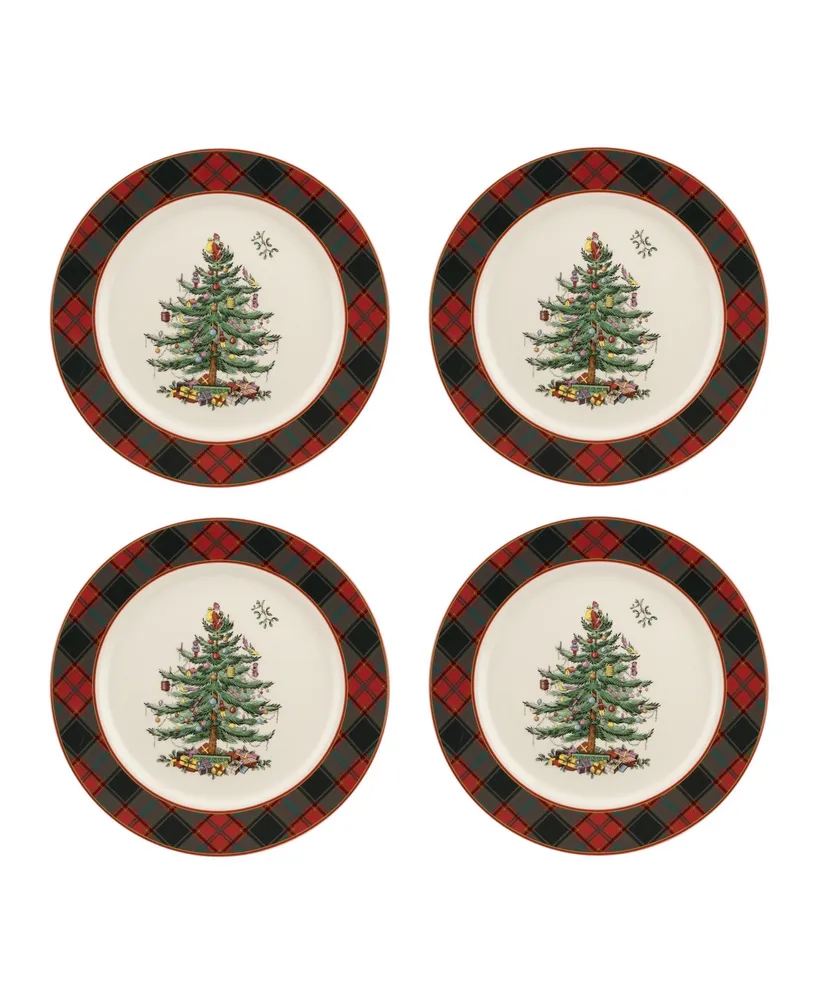 Spode Christmas Tree Tartan Salad Plate, Set of 4, Service for 4