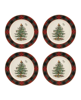 Spode Christmas Tree Tartan Salad Plate, Set of 4, Service for 4