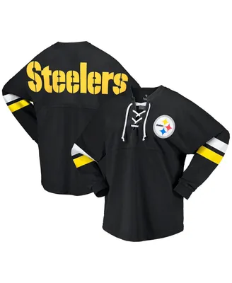 Women's Fanatics Black Pittsburgh Steelers Spirit Jersey Lace-Up V-Neck Long Sleeve T-shirt