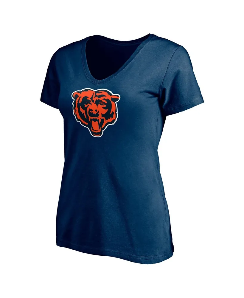 Women's Fanatics Justin Fields Navy Chicago Bears Logo Player Icon Name and Number V-Neck T-shirt